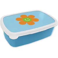MuchoWow Broodtrommel Blauw - Lunchbox Bloem - Smiley - Kleurrijk - Brooddoos 18x12x6 cm - Brood lunch box - Broodtrommels voor kinderen en volwassenen