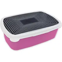 MuchoWow Broodtrommel Roze - Lunchbox Lijnen - Hypnotiserend - Zwart - Brooddoos 18x12x6 cm - Brood lunch box - Broodtrommels voor kinderen en volwassenen