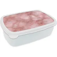 MuchoWow Broodtrommel Wit - Lunchbox Roze - Kwarts - Goud - Marmer print - Brooddoos 18x12x6 cm - Brood lunch box - Broodtrommels voor kinderen en volwassenen