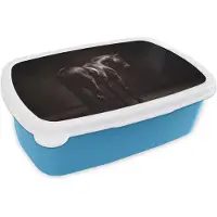 MuchoWow Broodtrommel Blauw - Lunchbox Krachtig - Paard - Donker - Brooddoos 18x12x6 cm - Brood lunch box - Broodtrommels voor kinderen en volwassenen