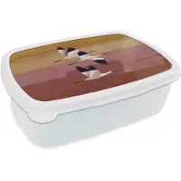 MuchoWow Broodtrommel Wit - Lunchbox Vogels - Snavel - Abstract - Brooddoos 18x12x6 cm - Brood lunch box - Broodtrommels voor kinderen en volwassenen