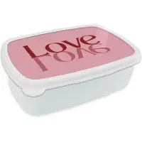 MuchoWow Broodtrommel Wit - Lunchbox Love - Roze - Spiegeling - Brooddoos 18x12x6 cm - Brood lunch box - Broodtrommels voor kinderen en volwassenen
