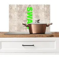 KitchenYeah Spatscherm keuken 60x40 cm - Kookplaat achterwand Slangenprint - SWAG - Neon - Groen - Muurbeschermer - Spatwand fornuis - Hoogwaardig aluminium