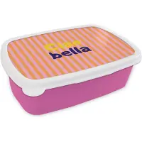 MuchoWow Broodtrommel Roze - Lunchbox Verticaal - Strepen - Oranje - Ciao bella - Brooddoos 18x12x6 cm - Brood lunch box - Broodtrommels voor kinderen en volwassenen
