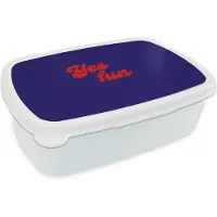 MuchoWow Broodtrommel Wit - Lunchbox Blauw - Rood - Yes fun - 3D - Brooddoos 18x12x6 cm - Brood lunch box - Broodtrommels voor kinderen en volwassenen