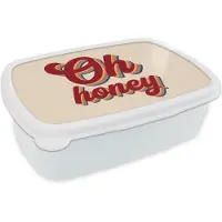 MuchoWow Broodtrommel Wit - Lunchbox Oh honey - Rood - Schaduw - Brooddoos 18x12x6 cm - Brood lunch box - Broodtrommels voor kinderen en volwassenen