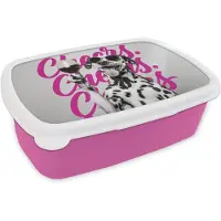 MuchoWow Broodtrommel Roze - Lunchbox Cheers - Hond - Roze - Wijn - Brooddoos 18x12x6 cm - Brood lunch box - Broodtrommels voor kinderen en volwassenen