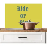 KitchenYeah Spatscherm keuken 90x60 cm - Kookplaat achterwand Ride or die - Geel - Blauw - Muurbeschermer - Spatwand fornuis - Hoogwaardig aluminium