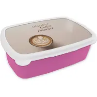 MuchoWow Broodtrommel Roze - Lunchbox Koffie - Obessive Coffee Disorder - Beige - Brooddoos 18x12x6 cm - Brood lunch box - Broodtrommels voor kinderen en volwassenen