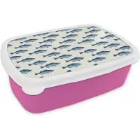MuchoWow Broodtrommel Roze - Lunchbox Vis - Patroon - Blauw - Brooddoos 18x12x6 cm - Brood lunch box - Broodtrommels voor kinderen en volwassenen