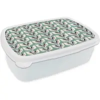 MuchoWow Broodtrommel Wit - Lunchbox Retro - Modern - Groen - Brooddoos 18x12x6 cm - Brood lunch box - Broodtrommels voor kinderen en volwassenen