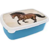 MuchoWow Broodtrommel Blauw - Lunchbox Paard - Galop - Energie - Brooddoos 18x12x6 cm - Brood lunch box - Broodtrommels voor kinderen en volwassenen