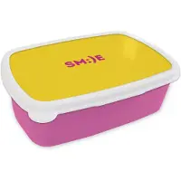 MuchoWow Broodtrommel Roze - Lunchbox Smile - Roze - Geel - Brooddoos 18x12x6 cm - Brood lunch box - Broodtrommels voor kinderen en volwassenen