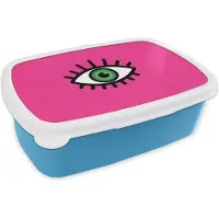 MuchoWow Broodtrommel Blauw - Lunchbox Minimalistisch - Oog - Roze - Brooddoos 18x12x6 cm - Brood lunch box - Broodtrommels voor kinderen en volwassenen