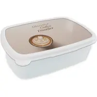 MuchoWow Broodtrommel Wit - Lunchbox Koffie - Obessive Coffee Disorder - Beige - Brooddoos 18x12x6 cm - Brood lunch box - Broodtrommels voor kinderen en volwassenen