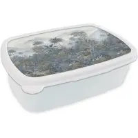 MuchoWow Broodtrommel Wit - Lunchbox Jungle - Landschap - Blauw - Brooddoos 18x12x6 cm - Brood lunch box - Broodtrommels voor kinderen en volwassenen