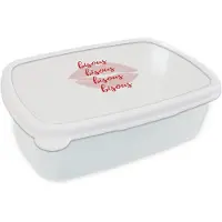 MuchoWow Broodtrommel Wit - Lunchbox Bisous - Lip - Wit - Rood - Brooddoos 18x12x6 cm - Brood lunch box - Broodtrommels voor kinderen en volwassenen