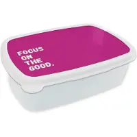 MuchoWow Broodtrommel Wit - Lunchbox Focus on the good - Roze - Simple - Brooddoos 18x12x6 cm - Brood lunch box - Broodtrommels voor kinderen en volwassenen
