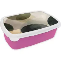 MuchoWow Broodtrommel Roze - Lunchbox Vlakken - Abstract - Beige - Cirkels - Brooddoos 18x12x6 cm - Brood lunch box - Broodtrommels voor kinderen en volwassenen