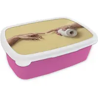 MuchoWow Broodtrommel Roze - Lunchbox Klassiek - Kunst - Humor - Brooddoos 18x12x6 cm - Brood lunch box - Broodtrommels voor kinderen en volwassenen