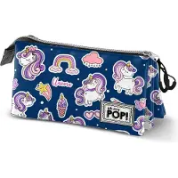 KARACTERMANIA - Oh My Pop! - Magische Eenhoorn Triple Etui - Unicorn Potloden Etui - Pennenetui - Blauw
