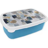 MuchoWow Broodtrommel Blauw - Lunchbox Abstract - Goud - Vormen - Brooddoos 18x12x6 cm - Brood lunch box - Broodtrommels voor kinderen en volwassenen