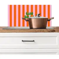 KitchenYeah Spatscherm keuken 60x30 cm - Kookplaat achterwand Strepen - Oranje - Verticaal - Ciao bella - Muurbeschermer - Spatwand fornuis - Hoogwaardig aluminium
