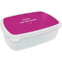 MuchoWow Broodtrommel Wit - Lunchbox Focus - Smiley - Roze - Brooddoos 18x12x6 cm - Brood lunch box - Broodtrommels voor kinderen en volwassenen