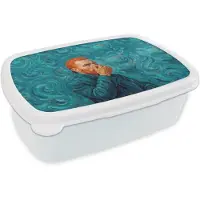 MuchoWow Broodtrommel Wit - Lunchbox Portret - Klassiek - Blauw - Brooddoos 18x12x6 cm - Brood lunch box - Broodtrommels voor kinderen en volwassenen