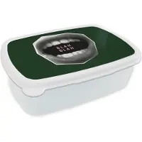 MuchoWow Broodtrommel Wit - Lunchbox Mond - Groen - Illustratie - BLAH BLAH - Brooddoos 18x12x6 cm - Brood lunch box - Broodtrommels voor kinderen en volwassenen