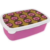 MuchoWow Broodtrommel Roze - Lunchbox Grafisch - Patroon - Kleurrijk - Brooddoos 18x12x6 cm - Brood lunch box - Broodtrommels voor kinderen en volwassenen