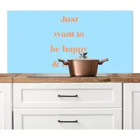 KitchenYeah Spatscherm keuken 120x60 cm - Kookplaat achterwand Blauw - Oranje - Just want to be happy & naked - Muurbeschermer - Spatwand fornuis - Hoogwaardig aluminium