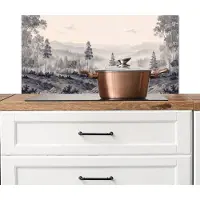 KitchenYeah Spatscherm keuken 90x45 cm - Kookplaat achterwand Mistig - Berglandschap - Illustratie - Muurbeschermer - Spatwand fornuis - Hoogwaardig aluminium