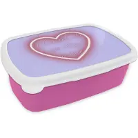 MuchoWow Broodtrommel Roze - Lunchbox I liked it so it's mine - Neon hart - Paars - Brooddoos 18x12x6 cm - Brood lunch box - Broodtrommels voor kinderen en volwassenen