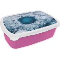 MuchoWow Broodtrommel Roze - Lunchbox Ijs - Blauw - Natuur - Brooddoos 18x12x6 cm - Brood lunch box - Broodtrommels voor kinderen en volwassenen