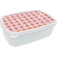 MuchoWow Broodtrommel Wit - Lunchbox Zon - Motief - Roze - Brooddoos 18x12x6 cm - Brood lunch box - Broodtrommels voor kinderen en volwassenen