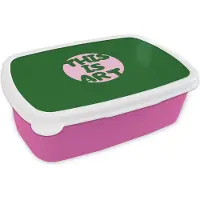 MuchoWow Broodtrommel Roze - Lunchbox Cirkel - Roze - Tekst - Art - Brooddoos 18x12x6 cm - Brood lunch box - Broodtrommels voor kinderen en volwassenen