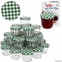 MamboCat Set van 100 potten 230 ml jampot Inmaakpot Inmaakpot Naar 82 groen geblokt deksel incl. Diamant-Zucker Gelierzauber receptenboekje