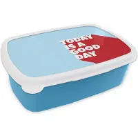 MuchoWow Broodtrommel Blauw - Lunchbox Today is a good day - Rood - lichtblauw - Brooddoos 18x12x6 cm - Brood lunch box - Broodtrommels voor kinderen en volwassenen