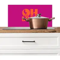 KitchenYeah Spatscherm keuken 60x30 cm - Kookplaat achterwand Oh la la - Roze - Oranje - Gestapelde letters - Muurbeschermer - Spatwand fornuis - Hoogwaardig aluminium