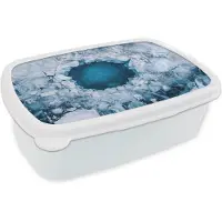 MuchoWow Broodtrommel Wit - Lunchbox Ijs - Blauw - Natuur - Brooddoos 18x12x6 cm - Brood lunch box - Broodtrommels voor kinderen en volwassenen