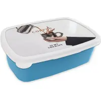 MuchoWow Broodtrommel Blauw - Lunchbox Koffie - Mok - Kan - Therapie - Brooddoos 18x12x6 cm - Brood lunch box - Broodtrommels voor kinderen en volwassenen