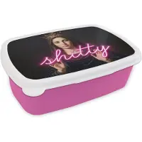 MuchoWow Broodtrommel Roze - Lunchbox Ironisch - Tekst - Neon - Brooddoos 18x12x6 cm - Brood lunch box - Broodtrommels voor kinderen en volwassenen
