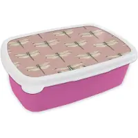 MuchoWow Broodtrommel Roze - Lunchbox Lillibellen - Patroon - Roze - Brooddoos 18x12x6 cm - Brood lunch box - Broodtrommels voor kinderen en volwassenen