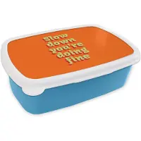 MuchoWow Broodtrommel Blauw - Lunchbox Oranje - Slow down you're doing fine - Retro - Brooddoos 18x12x6 cm - Brood lunch box - Broodtrommels voor kinderen en volwassenen