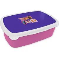 MuchoWow Broodtrommel Roze - Lunchbox Yes fun - Kleurrijk - Collage-stijl - Brooddoos 18x12x6 cm - Brood lunch box - Broodtrommels voor kinderen en volwassenen