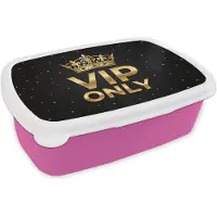 MuchoWow Broodtrommel Roze - Lunchbox Kroon - Goud - VIP - Brooddoos 18x12x6 cm - Brood lunch box - Broodtrommels voor kinderen en volwassenen