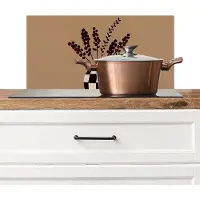 KitchenYeah Spatscherm keuken 60x30 cm - Kookplaat achterwand Minimalistisch - Vaas - Bloemen - Bruin - Muurbeschermer - Spatwand fornuis - Hoogwaardig aluminium