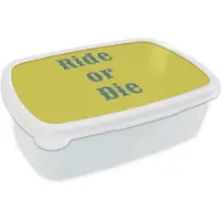 MuchoWow Broodtrommel Wit - Lunchbox Ride or die - Geel - Blauw - Brooddoos 18x12x6 cm - Brood lunch box - Broodtrommels voor kinderen en volwassenen