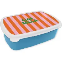 MuchoWow Broodtrommel Blauw - Lunchbox Strepen - Oranje - Verticaal - Ciao bella - Brooddoos 18x12x6 cm - Brood lunch box - Broodtrommels voor kinderen en volwassenen